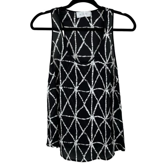 A.L.C. Black White Geometric Silk Sleeveless Scoop Neck Tank Top Blouse Med/Lge - Picture 1 of 14